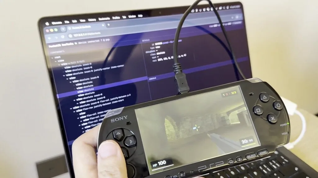Pantalla de PSP mostrando Counter-Strike OpenStrike con el mapa de_dust2