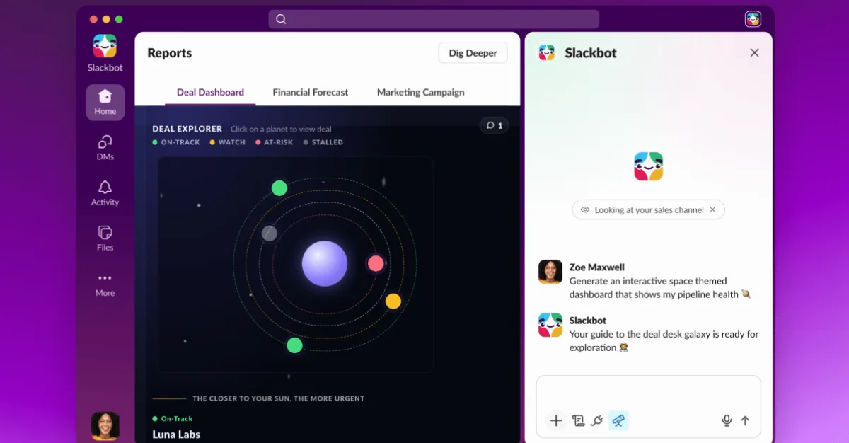Slack permite crear reportes y dashboards interactivos con IA dentro de los chats