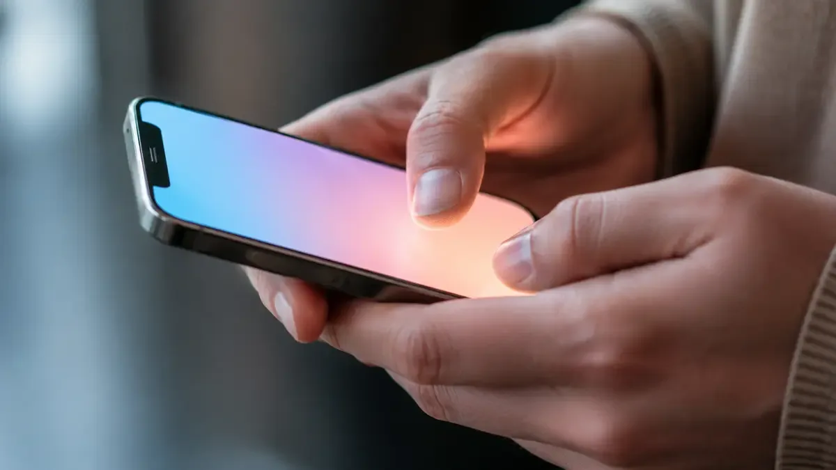 Manos sosteniendo un smartphone con la pantalla encendida