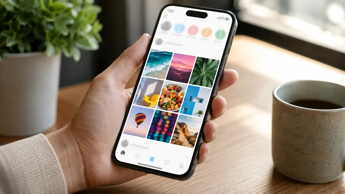 Celular mostrando un feed de redes sociales genérico